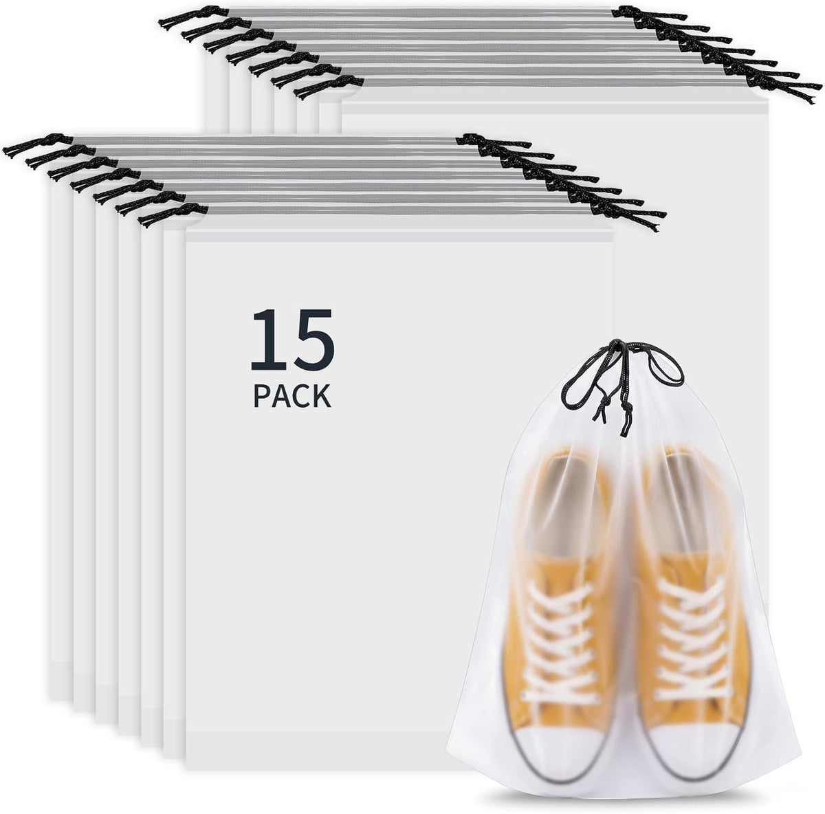 Shoe Bags for Travel, 15 Pack Clear Drawstring Bags for Packing