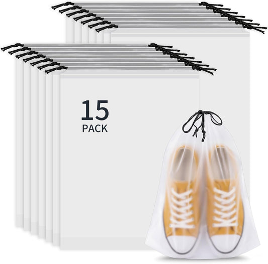 Shoe Bags for Travel, 15 Pack Clear Drawstring Bags for Packing