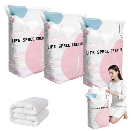 2PCS No Pump Vacuum Storage Bags, No Pump Large Vacuum Storage Compression Bags, Thick Airtight Reusable Organizer for Clothes Comforters Travel Moving Closet Storage (M+L)