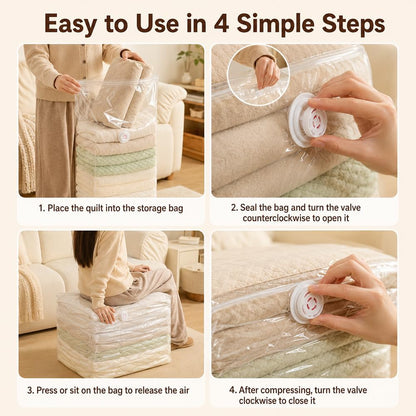 4 Pack No-Pump Vacuum Storage Bags,New 3D Compression Bags,Clear Space Saver Bags for Clothes,Comforters and Blankets
