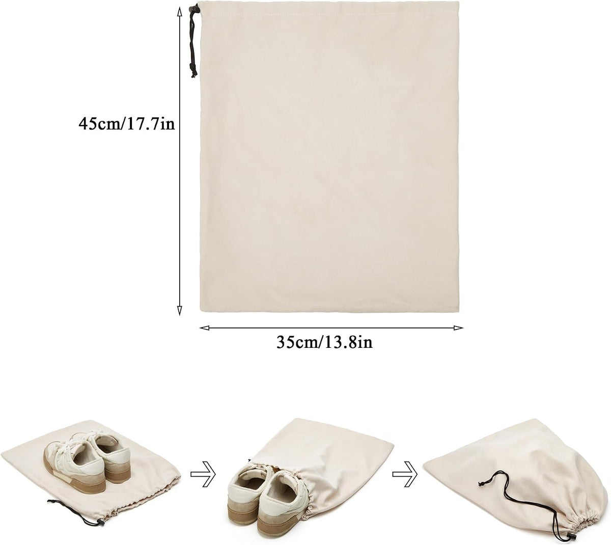 4 Pcs Travel Shoe Bags for Packing with Drawstring,17.7" x 13.8",Beige