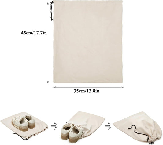 4 Pcs Travel Shoe Bags for Packing with Drawstring,17.7" x 13.8",Beige