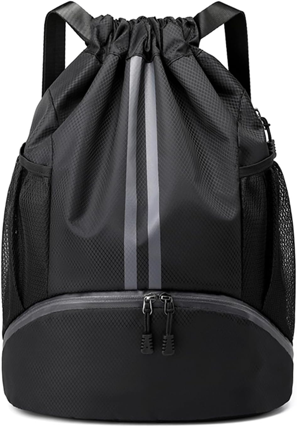 JELUTAR Drawstring Backpack Gym Bag with Shoes Compartment, Black