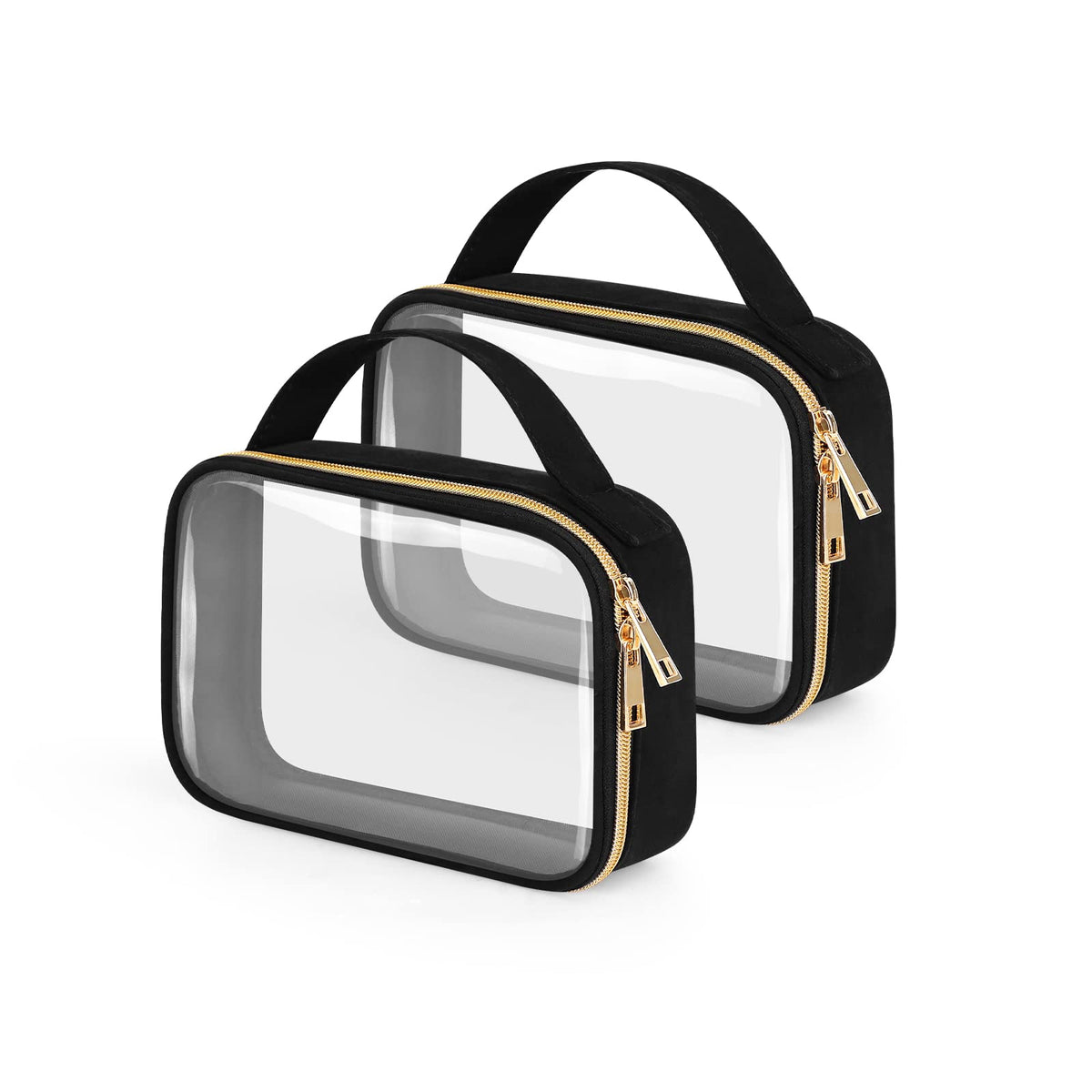 Wedama TSA Approved Toiletry Bag, 3 Pack Clear Makeup Bags with Handles, Quart Size Clear Toiletry Bags, PVC Cosmetic Bags for Women and Men, Carry on Airport Airline Compliant Bag, Black