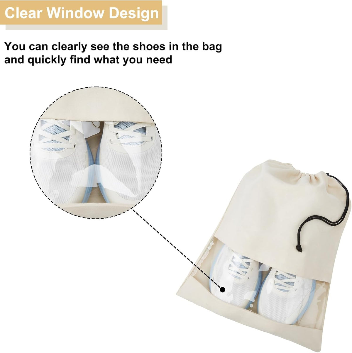 4 Pcs Shoe Bags for Travel with Clear TPU Window & Drawstring Closure