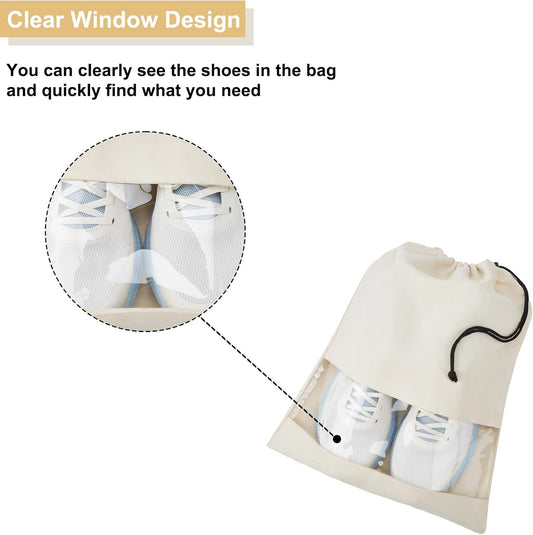 4 Pcs Shoe Bags for Travel with Clear TPU Window & Drawstring Closure
