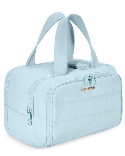 BAGSMART Travel Toiletry Bag, Lightweight Large Wide-open Travel Bag for Women, Puffy Cosmetic Makeup Bag Organizer with Handle for Accessories,Essentials, Toiletries, Black