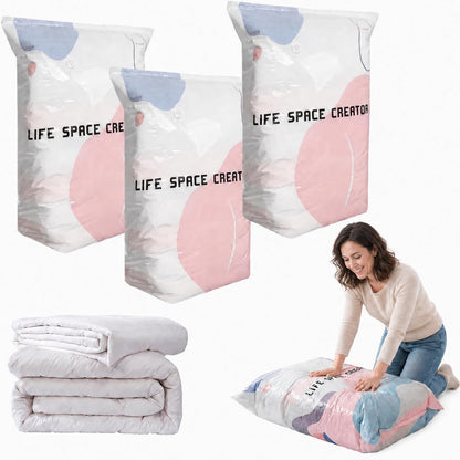 3 Pack No Pump Vacuum Storage Bags, Large 3D Cube Space Saver Bags