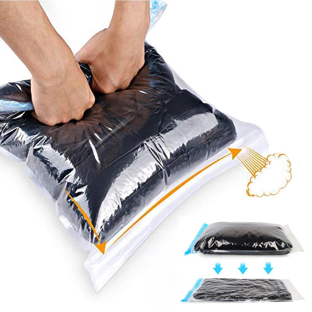 ALMING Compression Bags - Travel Essentials - 12 Pack Space Saver Bags - No Vacuum Pump Or Air Extractor is Needed - Storage Accessorie and Home Packing Organizers (transparent)