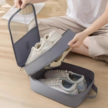 Travel Shoe Storage Organizer Bag, Large Capacity 3-Pair Hold with Dustproof PVC Cover, Breathable Fabric, and Handle