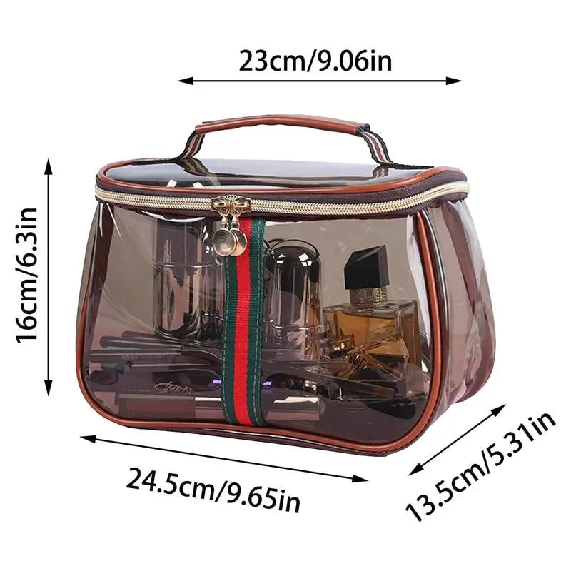 Transparent PVC Cosmetic Bag, Large Capacity Waterproof Travel Makeup Organizer with Handle, Portable Toiletry Storage Pouch for Trip Gym Daily Use
