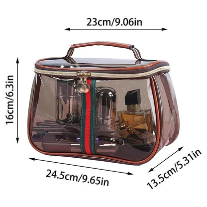 Transparent PVC Cosmetic Bag, Large Capacity Waterproof Travel Makeup Organizer with Handle, Portable Toiletry Storage Pouch for Trip Gym Daily Use