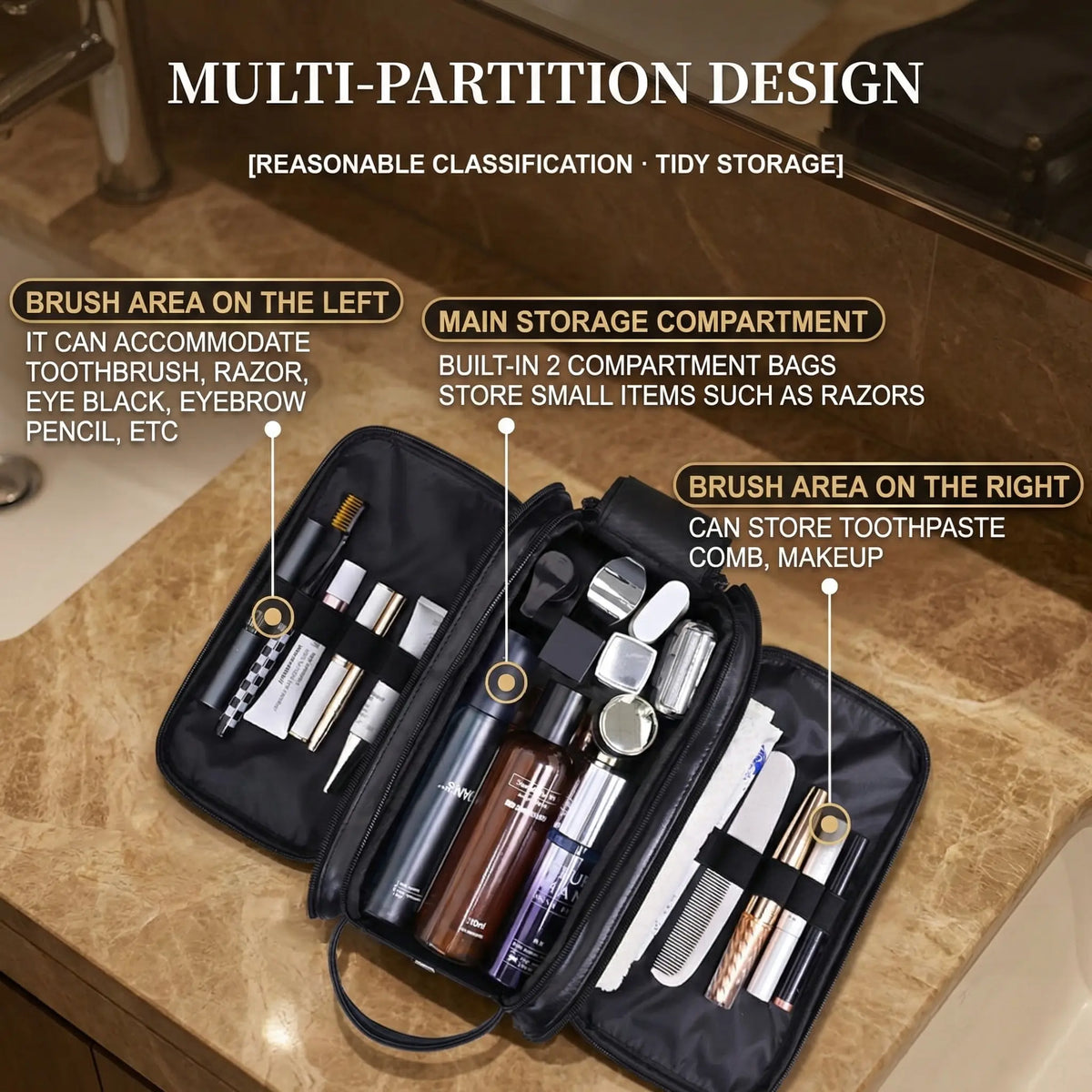BIGWIG Men's Toiletry Bag Durable PU Leather Water-Resistant Shaving Dopp Kit, Travel Grooming Organizer, Spacious Portable Men's Accessory Gift for Him, Boyfriend, Dad on Valentine's Day & Father's Day