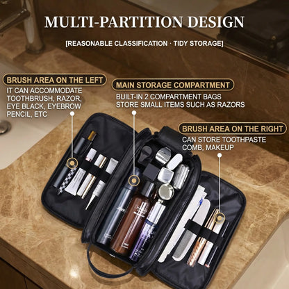BIGWIG Men's Toiletry Bag Durable PU Leather Water-Resistant Shaving Dopp Kit, Travel Grooming Organizer, Spacious Portable Men's Accessory Gift for Him, Boyfriend, Dad on Valentine's Day & Father's Day