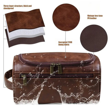 Men's Minimalist Waterproof PU Leather Travel Toiletry Bag - Hanging Compact Zipper-Closure Organizer, Leakproof Pouch, Durable for Travel & Grooming, Bathroom Counter Storage, Birthday Gifts for Boyfriends, Father's Day Gifts, Sohochic