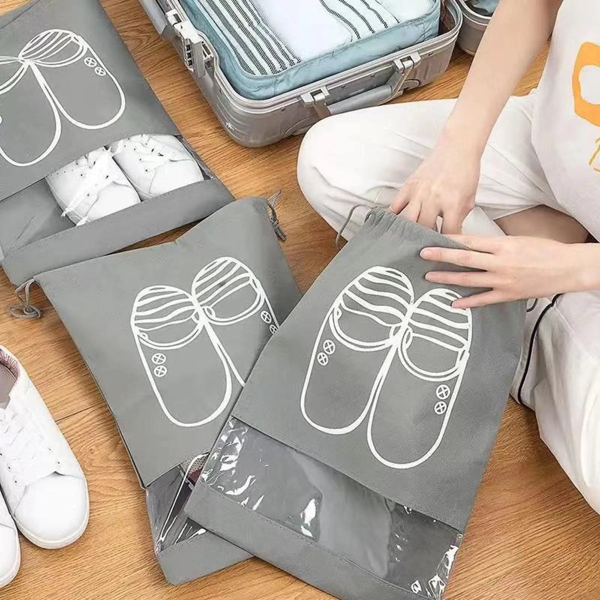 10 Pack Portable Bags for Travel - Large Shoe Storage Organizer with Drawstring - Ideal for Organizing Shoes