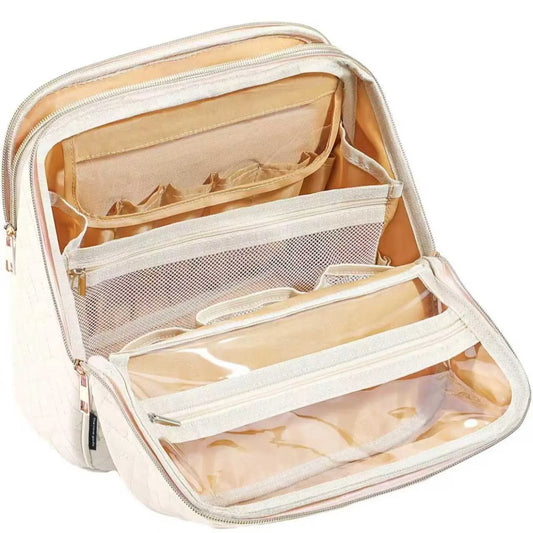 Women's Quilted Toiletry Bag - Chic, Portable, Large-Capacity Waterproof Hanging Bag with Zippered Multifunctional Storage, Fast Grab Access, Neat Organization, Polyester Cruise Must-Haves for Makeup