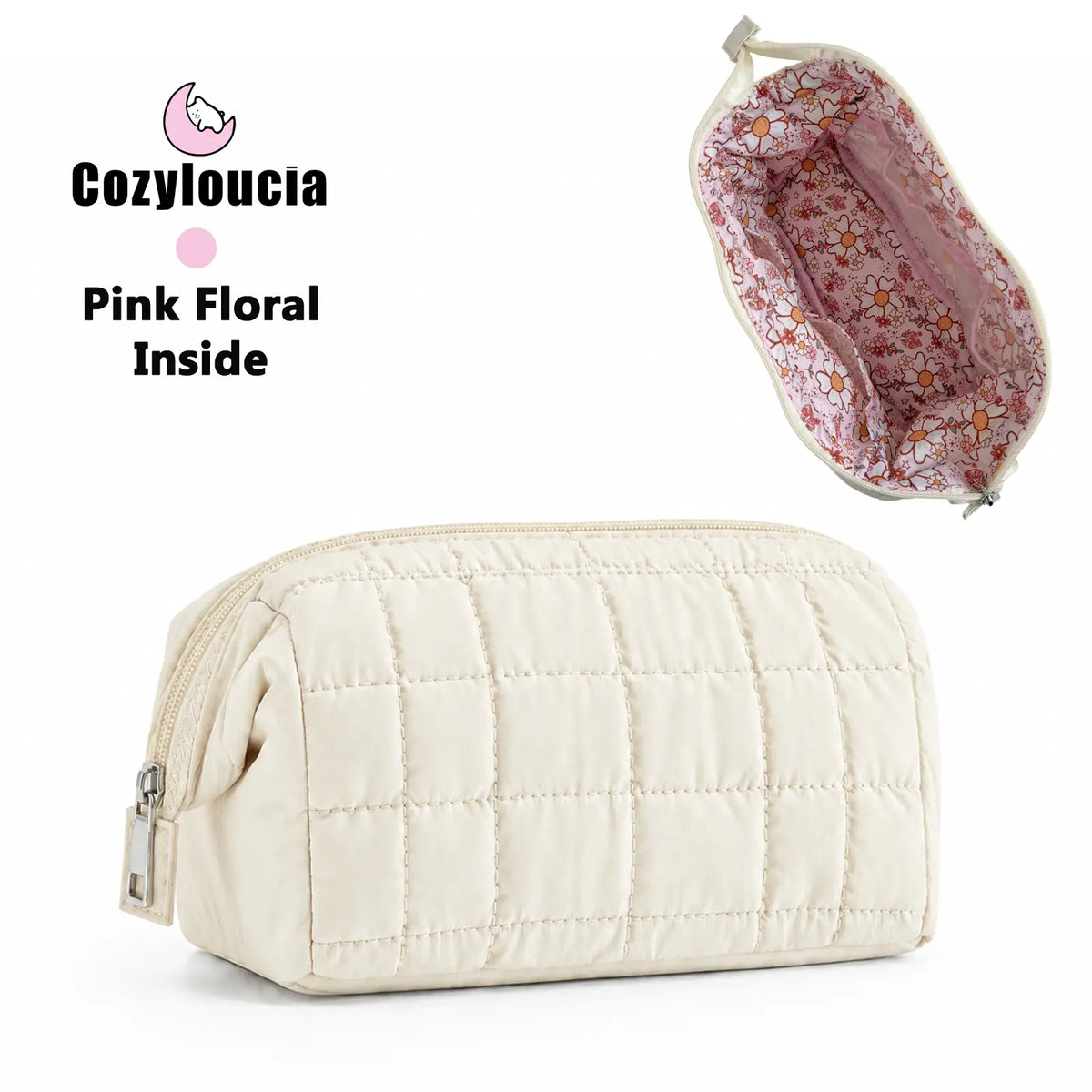 COZYLOUCIA Small Makeup Pouch with Floral Interior - Compact Makeup Storage Organizer, Mini Travel Products, Airplane Travel Accessories, Toiletry Bag, Gifts for Women, BackToSchool