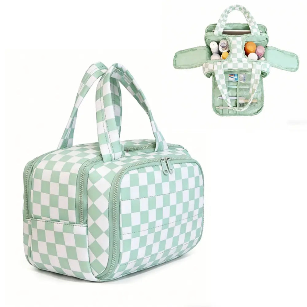 Checked Travel Toiletry Bag, Spacious Checkered Toiletry Bag for Women,Large Toiletry Bags for Traveling,Lightweight Travel Cosmetic Makeup Bag Organizer for Accessories,Toiletries