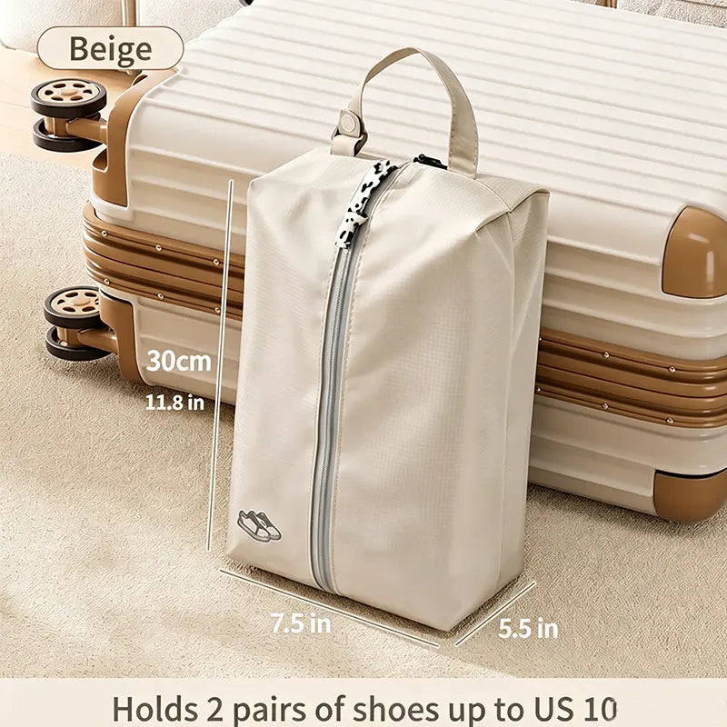 Travel Shoe Bags for Packing, Waterproof Portable Shoe Storage Pouch, Sneaker Organizer with Hanging Strap, Large 2-in-1 Dual-Layer Zipper Dustproof Shoe Carrier for Suitcases & Luggage, Gym & Closet Organization (Grey/Beige)