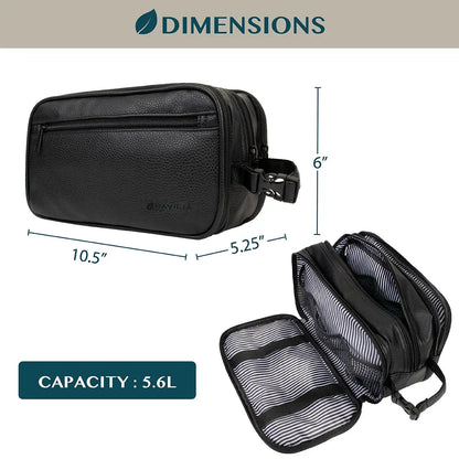 PAVILIA Toiletry Bag for Men, Travel Toiletries Bag | Water-resistant Dopp Kit, PU Leather Shaving Pouch Organizer for Accessories, Cosmetic, Hygiene, Grooming Essentials
