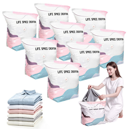 2PCS No Pump Vacuum Storage Bags, No Pump Large Vacuum Storage Compression Bags, Thick Airtight Reusable Organizer for Clothes Comforters Travel Moving Closet Storage (M+L)