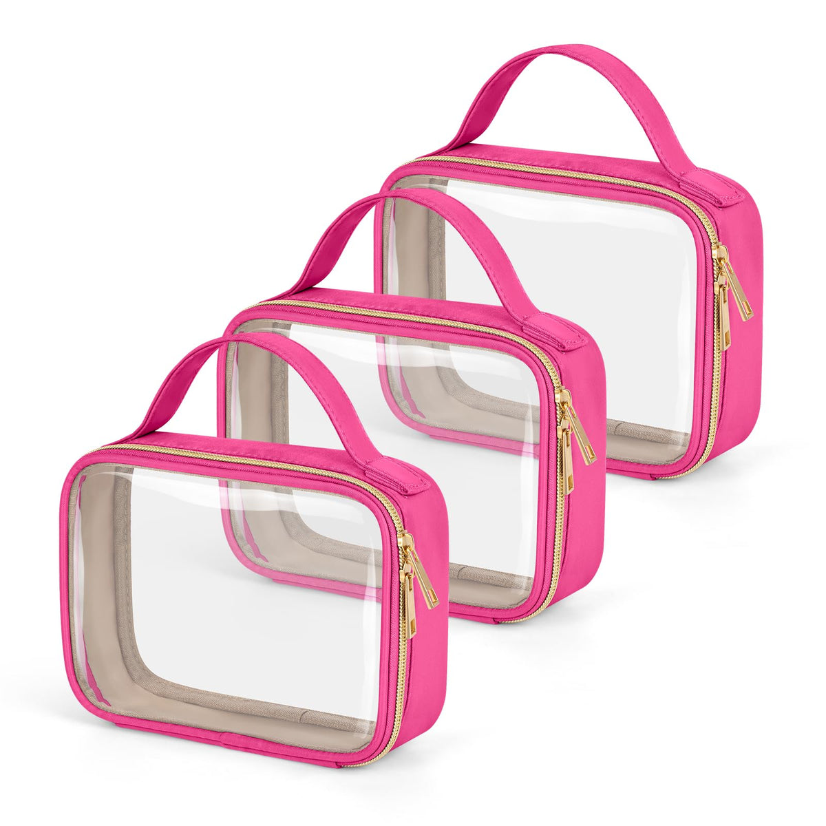 Wedama TSA Approved Toiletry Bag, 3 Pack Clear Makeup Bags with Handles, Quart Size Clear Toiletry Bags, PVC Cosmetic Bags for Women and Men, Carry on Airport Airline Compliant Bag, Black