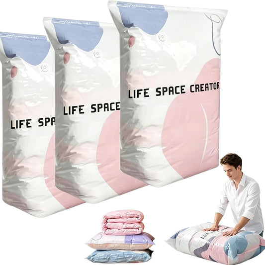 No-Pump Vacuum Storage Bags, 2026 New Cube Compression Space Saver Bags, Upgrade Large Storage Compression Bags No-Pump 3D Vacuum Storage Bags for Clothes, Comforters, Blankets