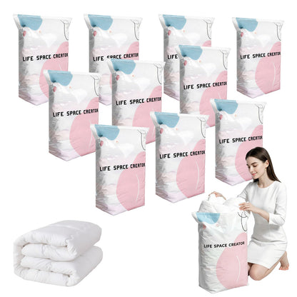 2PCS No Pump Vacuum Storage Bags, No Pump Large Vacuum Storage Compression Bags, Thick Airtight Reusable Organizer for Clothes Comforters Travel Moving Closet Storage (M+L)