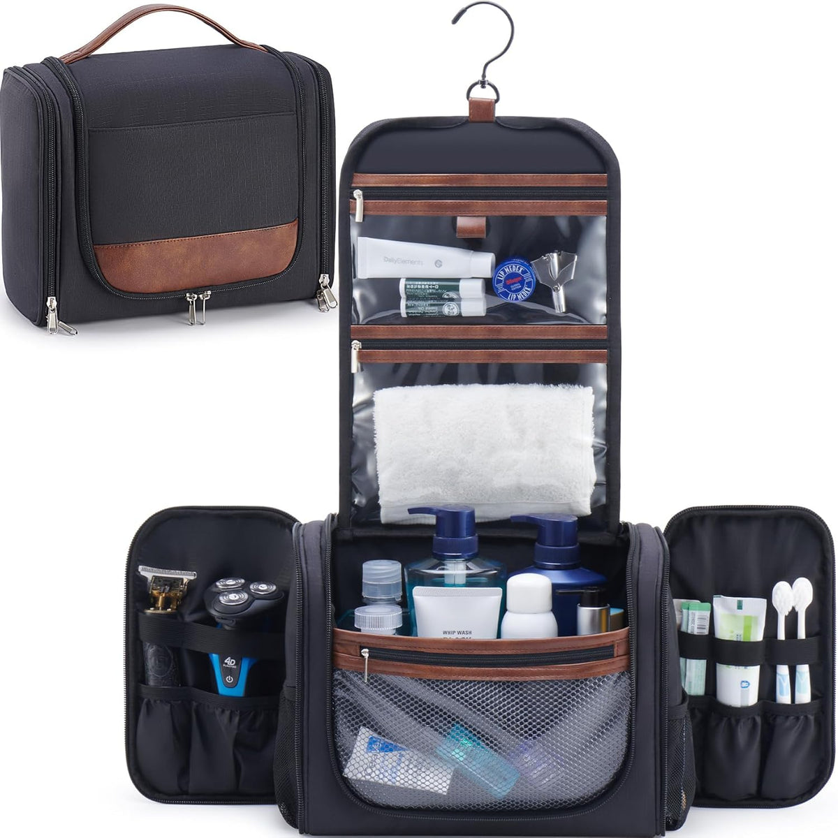 Ralnitote Toiletry Bag for Men, Large Hanging Travel Toiletry Bag, Black