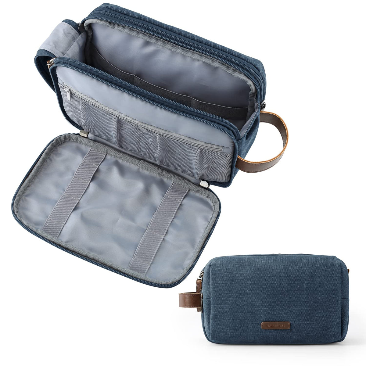 BAGSMART Toiletry Bag for Men, Canvas Travel Toiletry Organizer Dopp Kit Water-resistant Shaving Bag for Toiletries Accessories,Grey-Medium