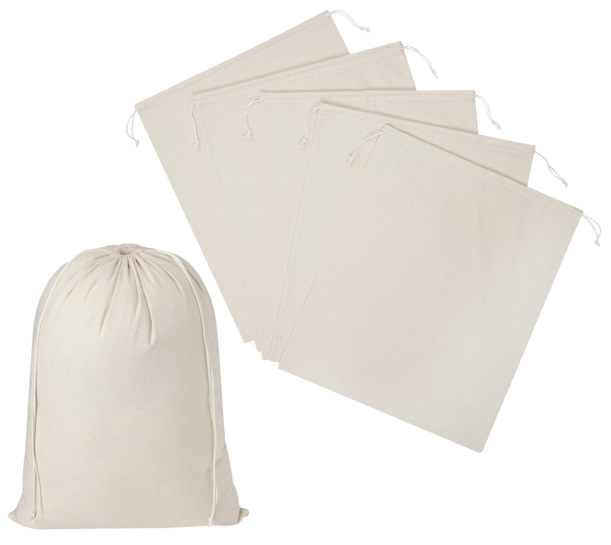 Black Cotton Drawstring Bags, Reusable Quality with Double String, For Storage Pantry Shoes Wardrobe Travel - Pack of 6 (Black Cotton Blend, 12 x 16 Inch)