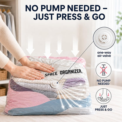 4Pcs No Pump Vacuum Storage Bags, Large Better Life Space Bags Cube Capacity Vacuum Bags for Clothes Bedding Comforters Off‑Season Gear (Pink white)