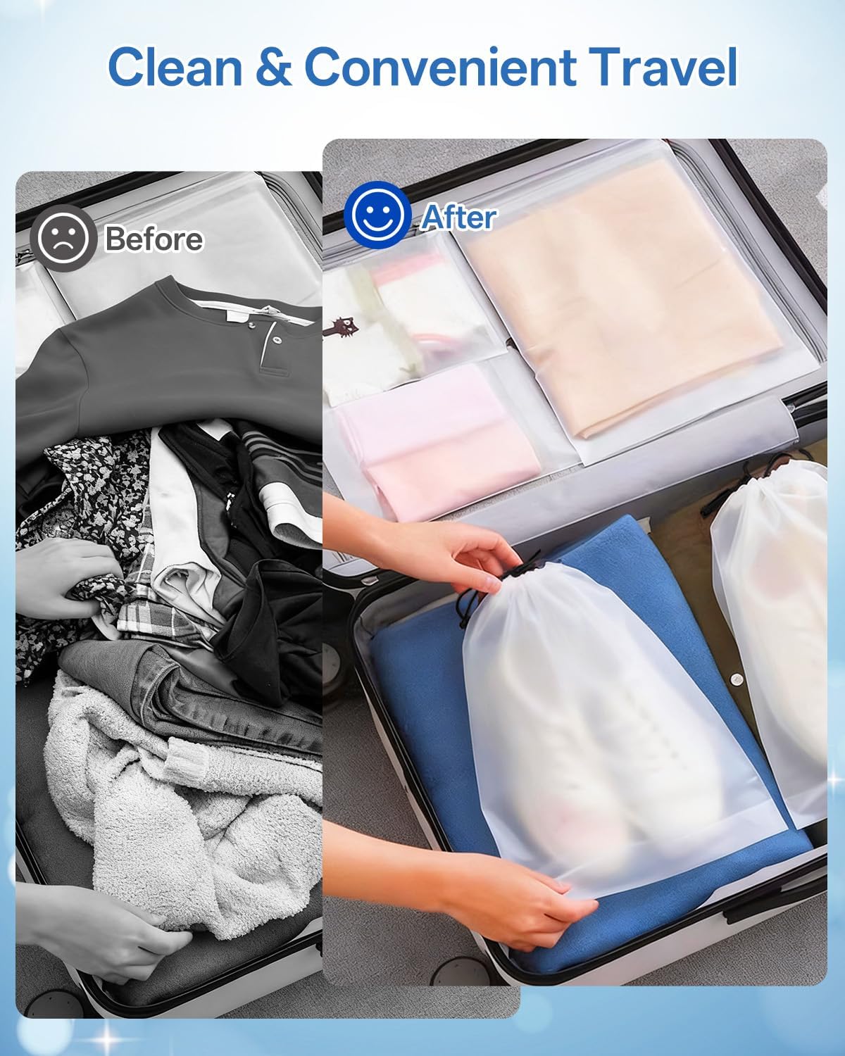 Teskyer Shoe Bags for Travel, Waterproof Drawstring Shoe Bags, 6 Pack