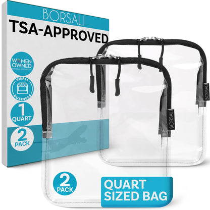 TSA Approved Toiletry Bag - Clear Quart Size for 3-1-1 LIquids - 4 Pack