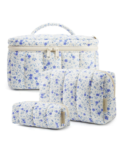 BAGSMART Travel Makeup Bag Set, 3 Pc Puffy Cosmetic Pouch, Camel