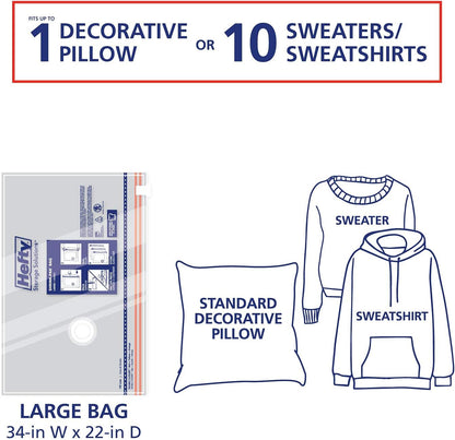 Hefty Shrink-Pak - 4 Large Vacuum Storage Bags for Clothes, Pillows, Towels, or Blankets - Space Saver Vacuum Sealer Bags Ideal Under Bed Storage Solutions