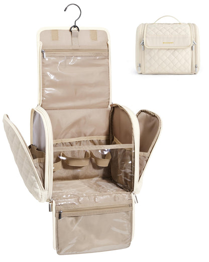 BAGSMART Makeup Bag for Women with Hanging Hook - Portable Cosmetic Case, Large Capacity Door Room Essentials Travel Organizer for Full Sized Cosmetics and Toiletries, Black