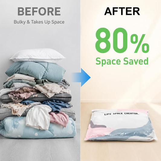 No Pump Vacuum Storage Bags,2026 New No Pump Large Vacuum Storage Compression Bags,Thick and Airtight Reusable Organizer Suitable for Clothes, Blankets, Bedding, Travel, and Closet Storage (3, Medium)