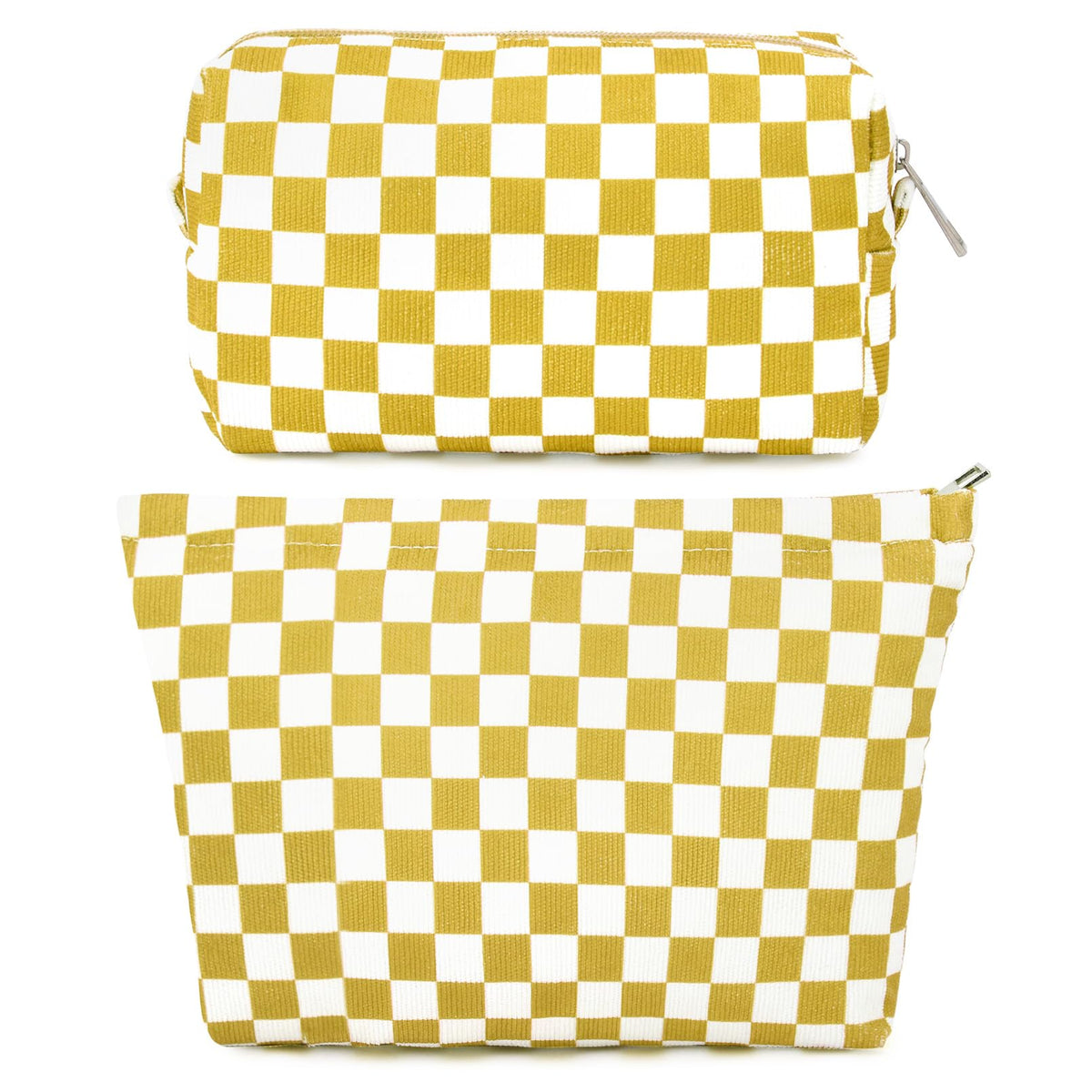 SOIDRAM 2 Pieces Makeup Bag Large Checkered Cosmetic Bag Capacity Canvas Mix Travel Toiletry Bag Organizer Cute Makeup Brushes Aesthetic Accessories Storage Bag for Women, Checkered Mix Rose Red