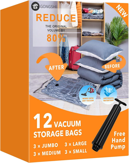GONGSHI Vacuum Storage Bags for Clothing, 12-Piece Set