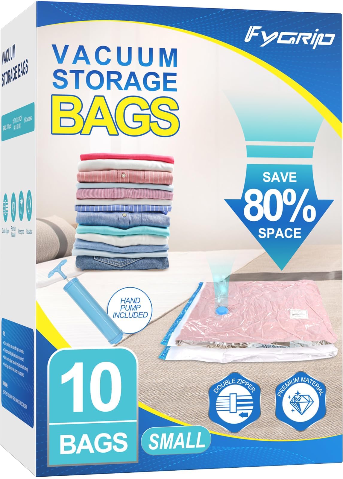 Fygrip 80% Space Saver Vacuum Storage Bags with Hand Pump, 20 Combo