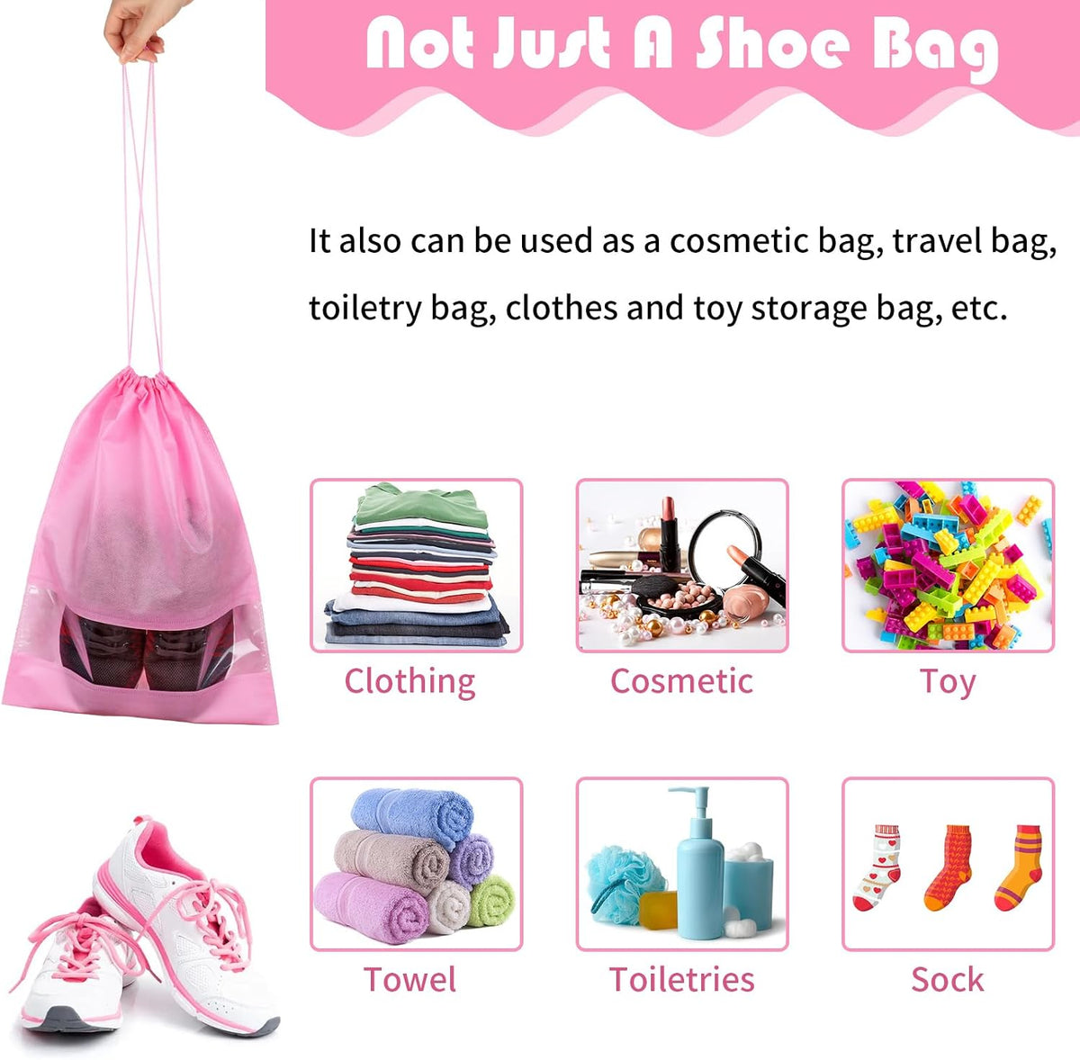 Pink Travel Shoe Bags - 5 Pcs Non-Woven Packing Bags with Clear Window