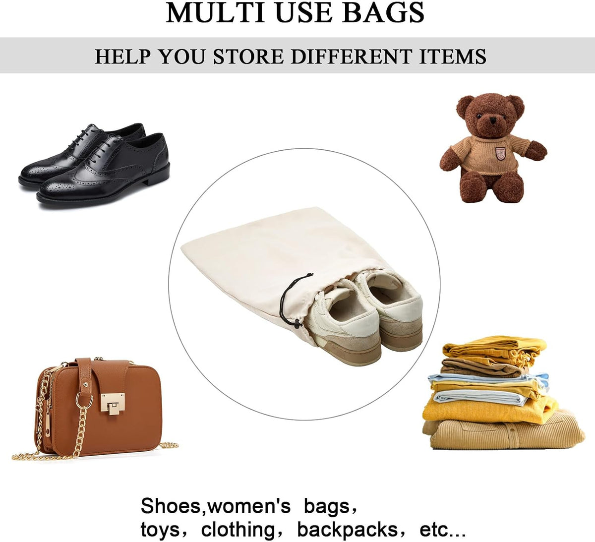 4 Pcs Travel Shoe Bags for Packing with Drawstring,17.7" x 13.8",Beige
