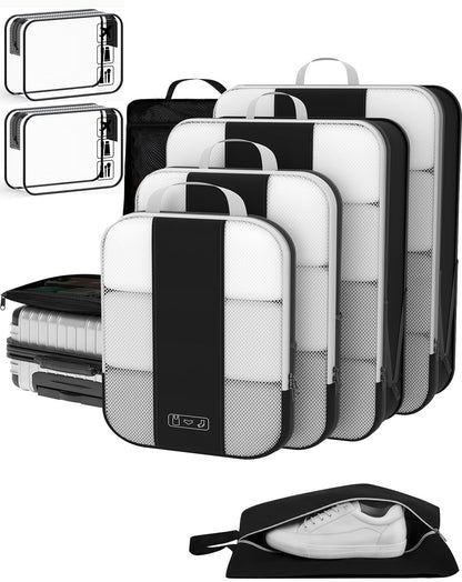 OlarHike 10 Set Compression Packing Cubes for Travel Essentials,Compressible Expandable Space Saver Bags for Organizing Clothes,Luggage Suitcase Garment Bags with Over 1000 pcs Mesh Holes(Black)