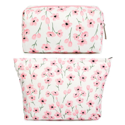 SOIDRAM 2 Pieces Makeup Bag Large Checkered Cosmetic Bag Capacity Canvas Mix Travel Toiletry Bag Organizer Cute Makeup Brushes Aesthetic Accessories Storage Bag for Women, Checkered Mix Rose Red