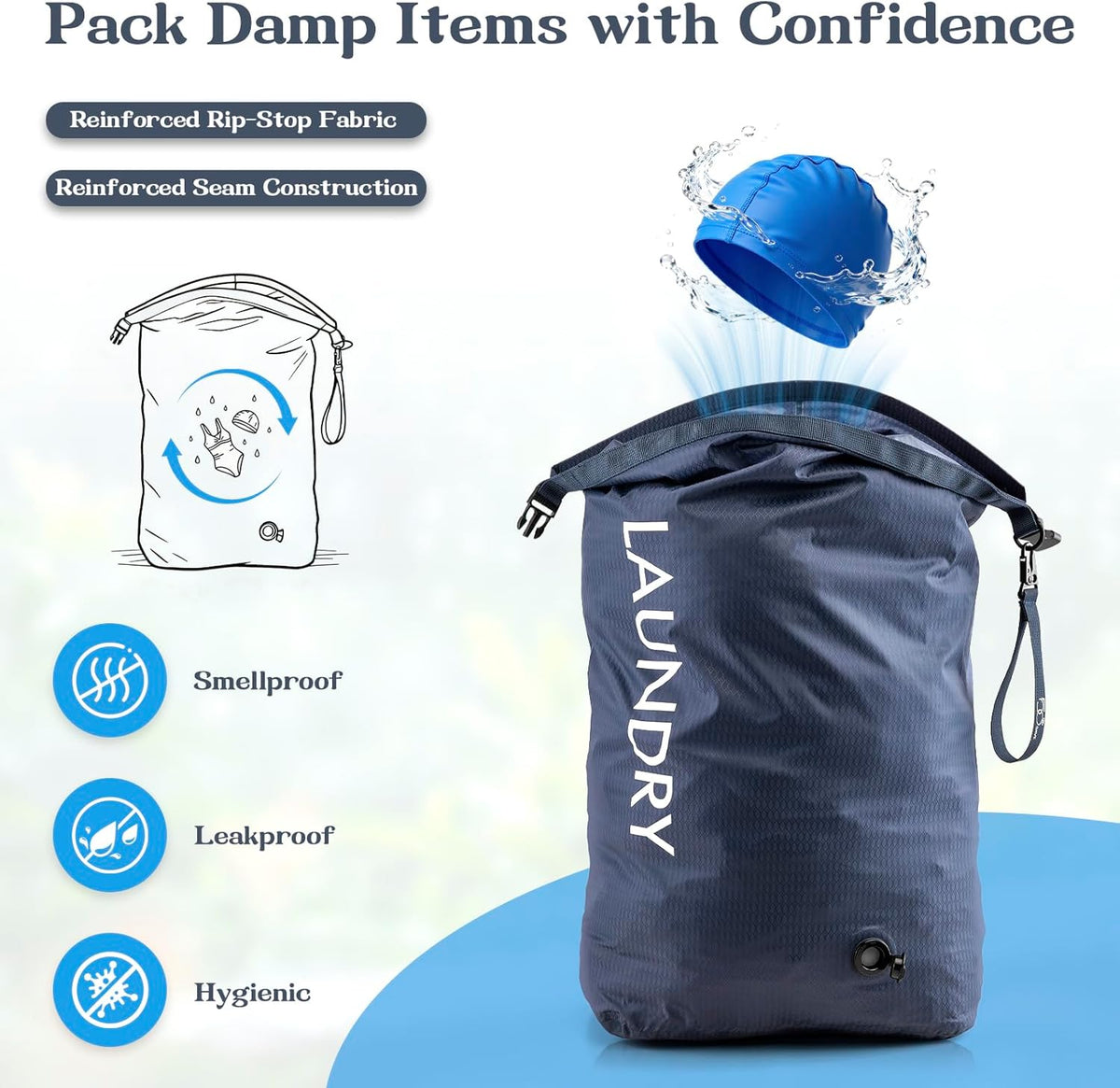 Travel Laundry Bag, Waterproof Compression Storage for Dirty Clothes