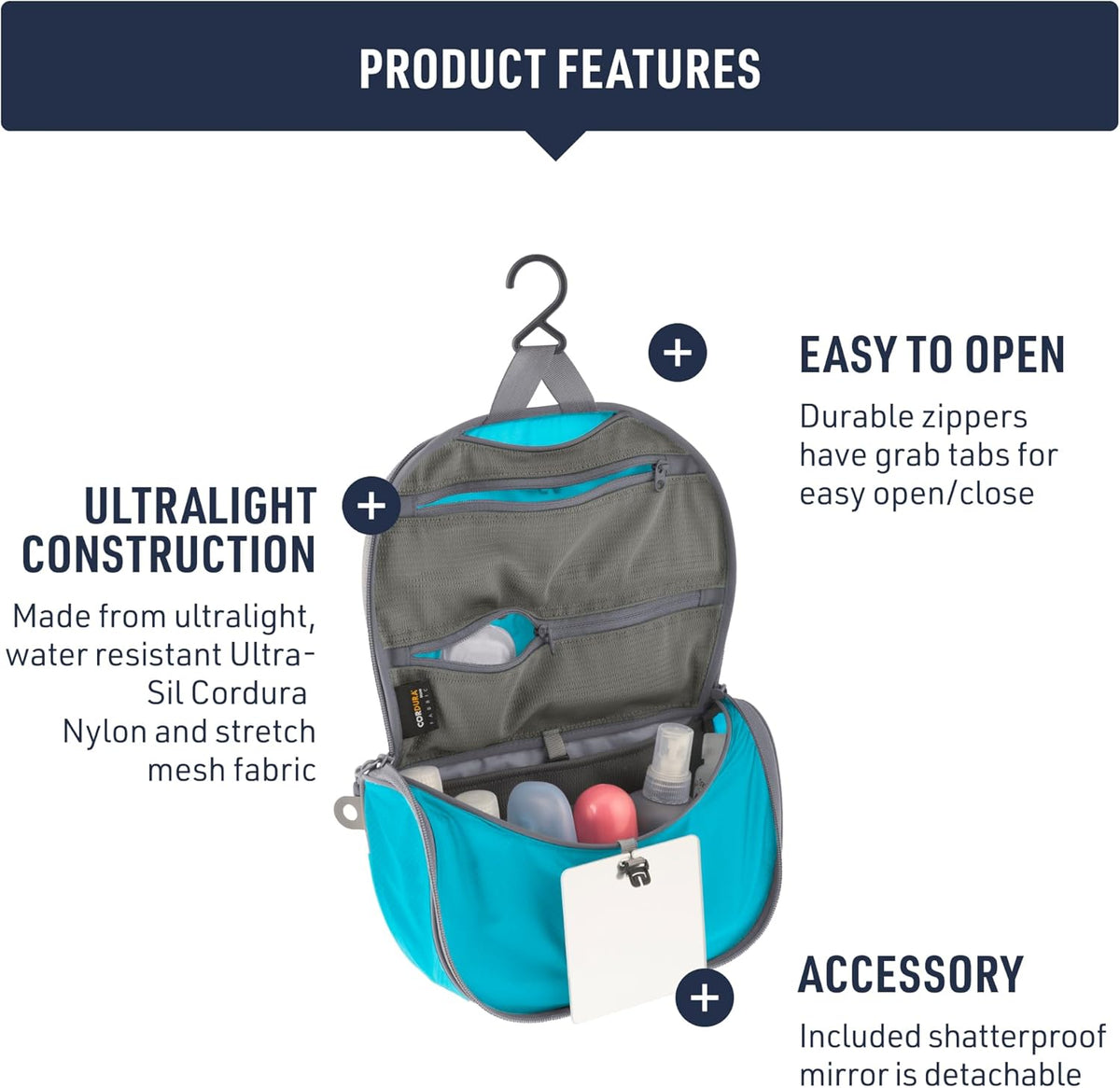 Sea to Summit Small Hanging Toiletry Bag, Travel Organizer, Atoll Blue