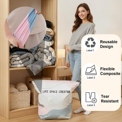 No Pump Vacuum Storage Bags,2026 New No Pump Large Vacuum Storage Compression Bags,Thick and Airtight Reusable Organizer Suitable for Clothes, Blankets, Bedding, Travel, and Closet Storage (3, Medium)