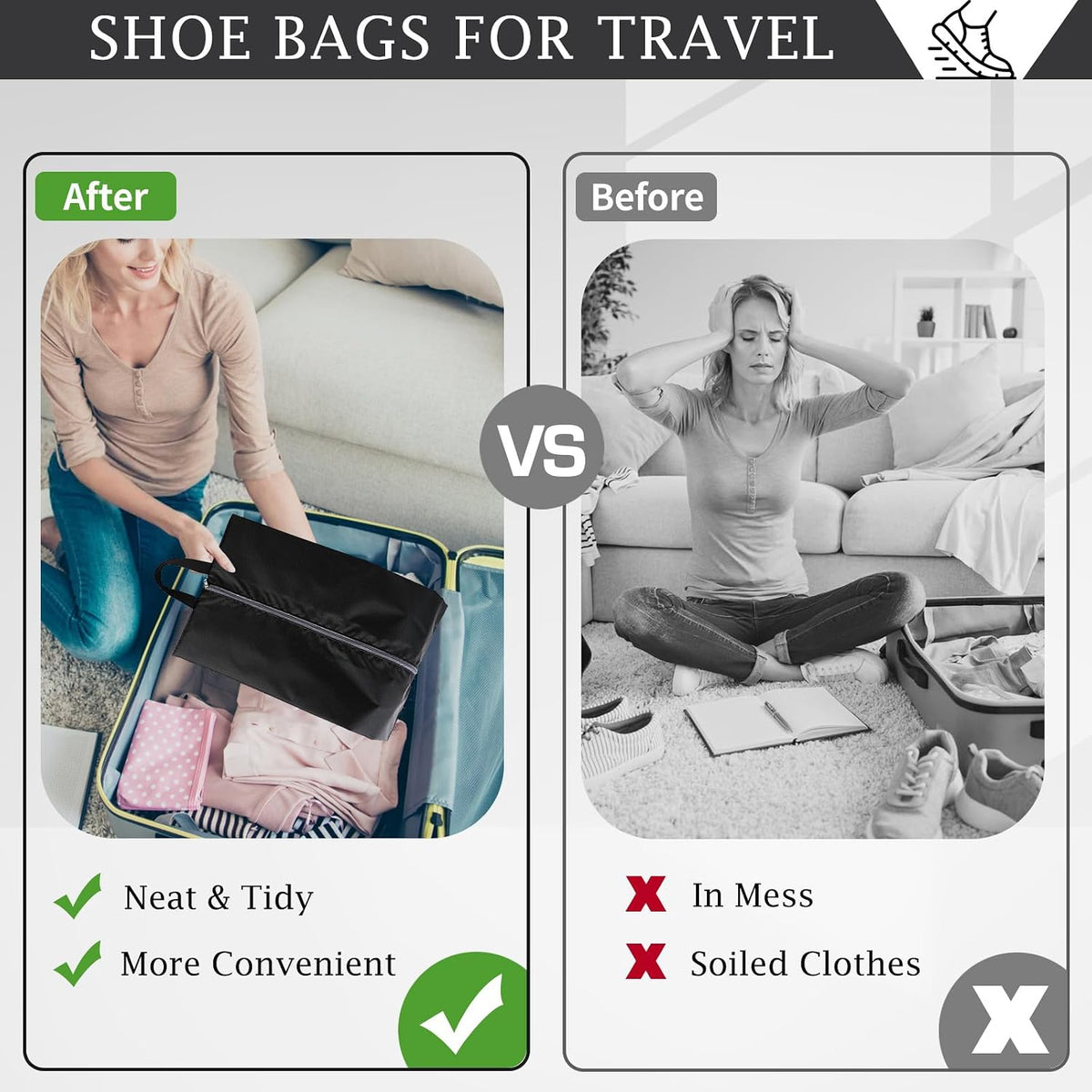 Shoe Bags for Travel, Set of 4 Pack Shoe Travel Bags for Packing Large